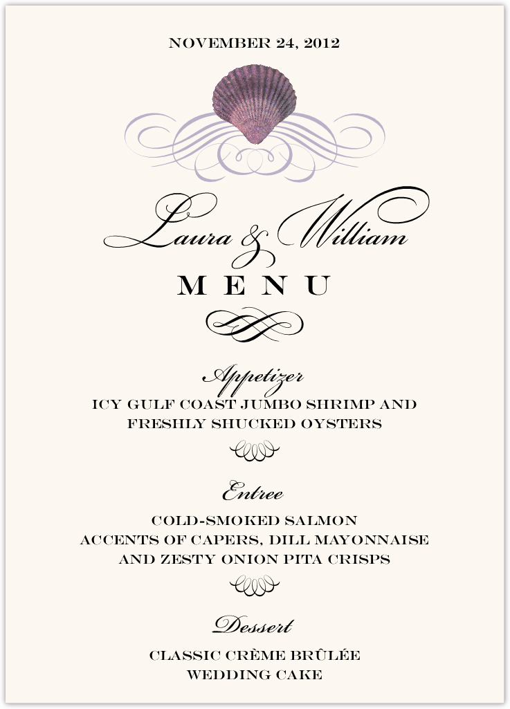 Scallop Swirl Seashell Wedding Menu Cards Brunch Menus